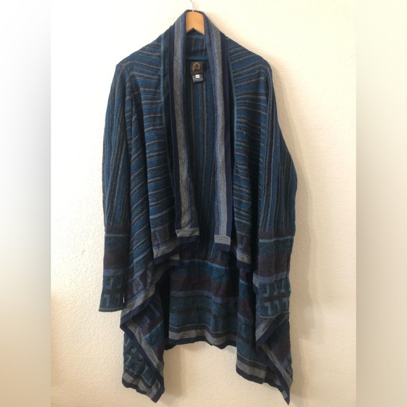 Overland Alpaca Aztec Striped Blue Open Front Ponch Cardigan - Size Large/XLarge - Picture 1 of 7